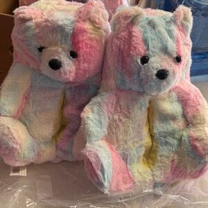 Pastel Multicolor Teddy Bear Slippers